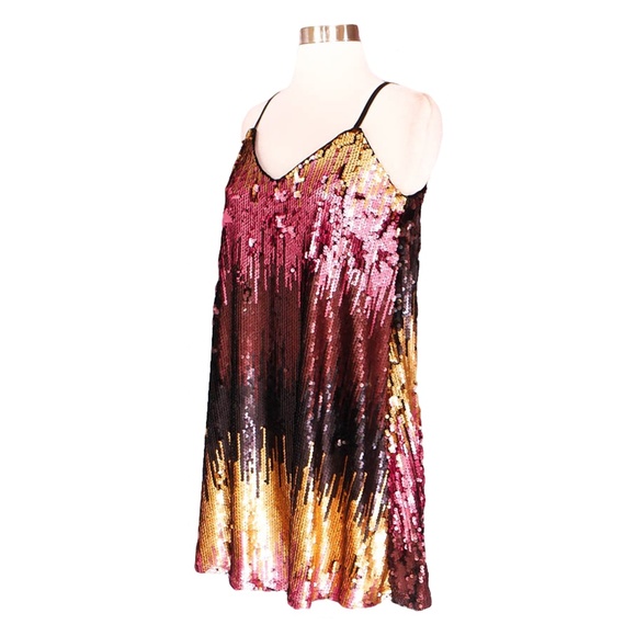 Black Pink Gold Colorblock Sequin Slip Dress - Picture 6 of 7