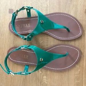 Ralph Lauren green flat sandals, like new!