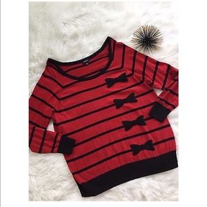NEED GONE Red & Black Stripped w Bow sweater