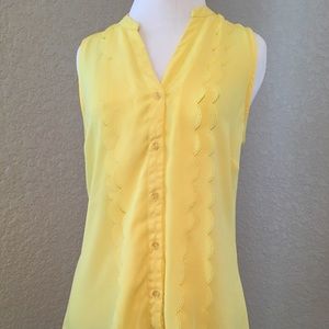 ModCloth Yellow Scalloped Button Up Blouse, size S