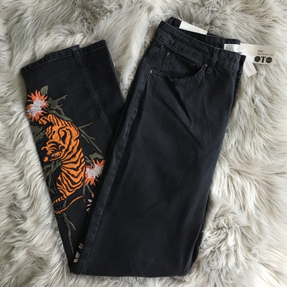 SOLD. Topshop Embroidered Tiger Mom Jeans - Picture 1 of 4