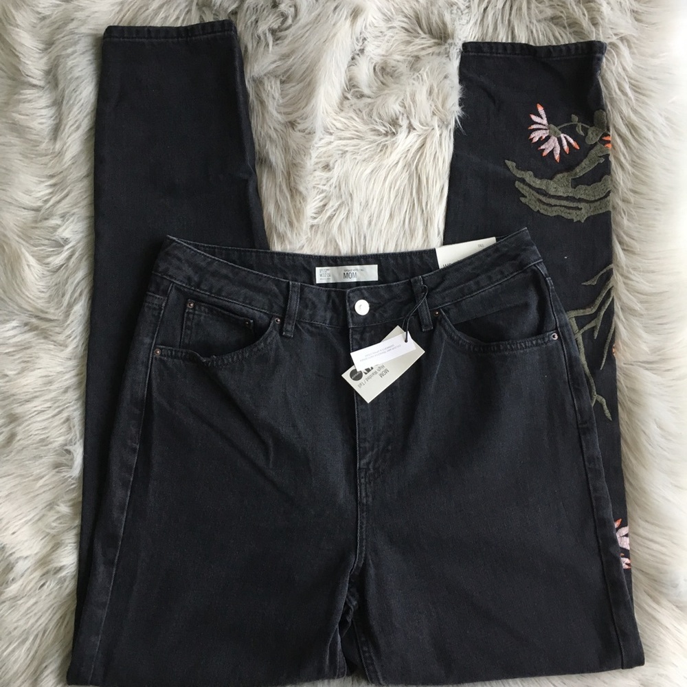 SOLD. Topshop Embroidered Tiger Mom Jeans - Picture 2 of 4