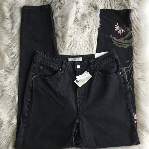 SOLD. Topshop Embroidered Tiger Mom Jeans - Picture 2 of 4