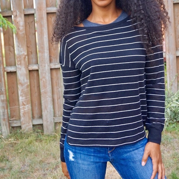 Athleta Sweaters - ATHLETA Striped Lazer Cutouts Sweater