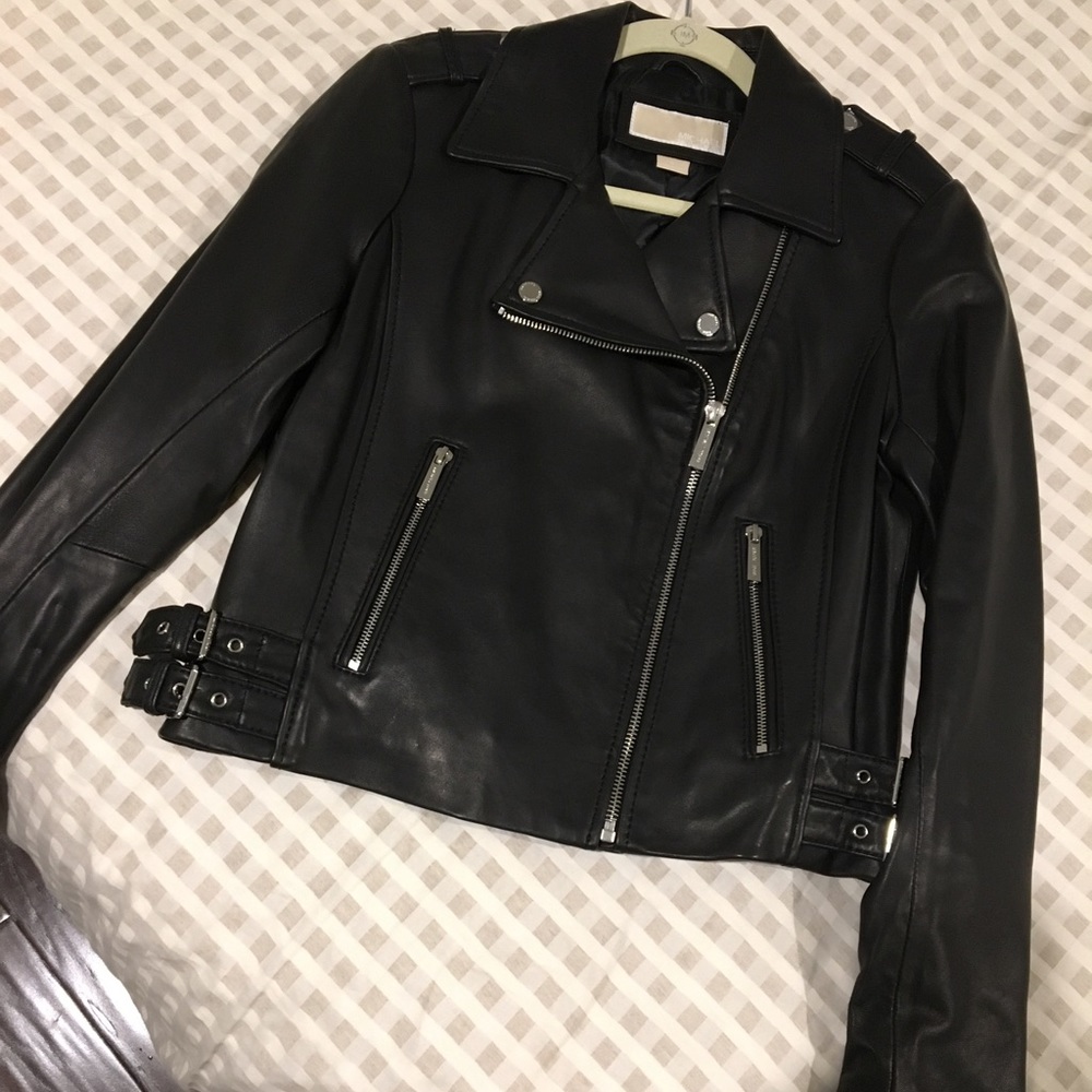 NWT Michael Kors Genuine Black Leather Moto Jacket