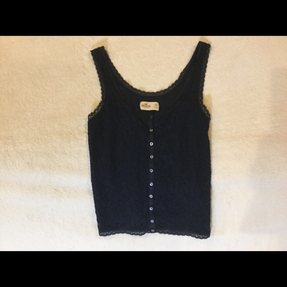Navy blue lacy button down tank from Hollister