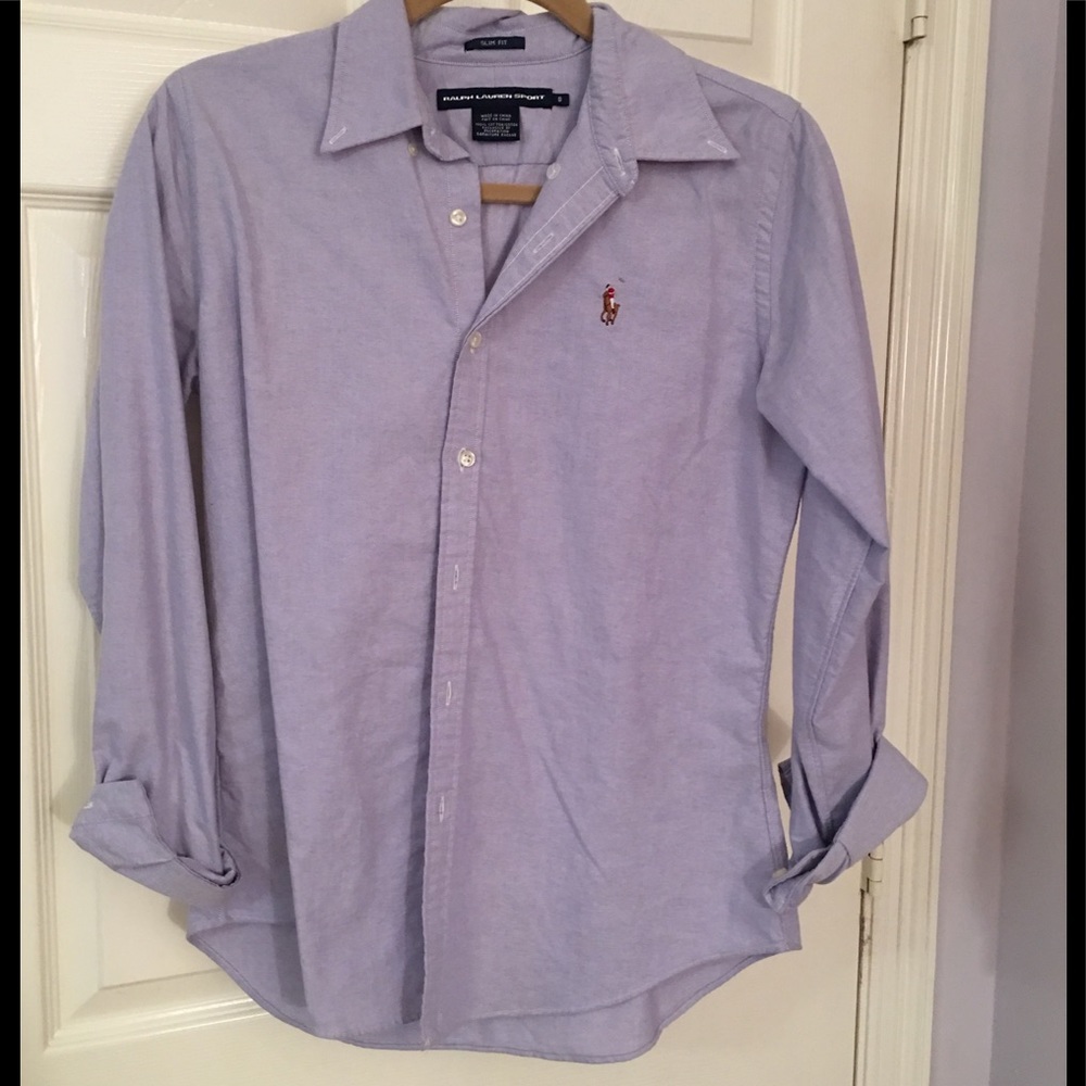 Purple slim fit Polo button down blouse