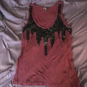 Dark Red Forever 21 tank top w/ black sequins