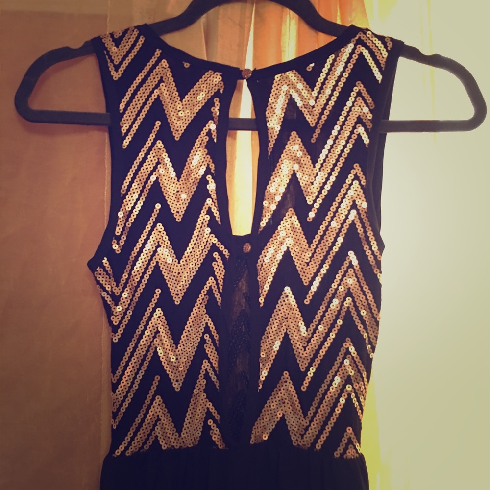 Black and gold sequined maxi dress