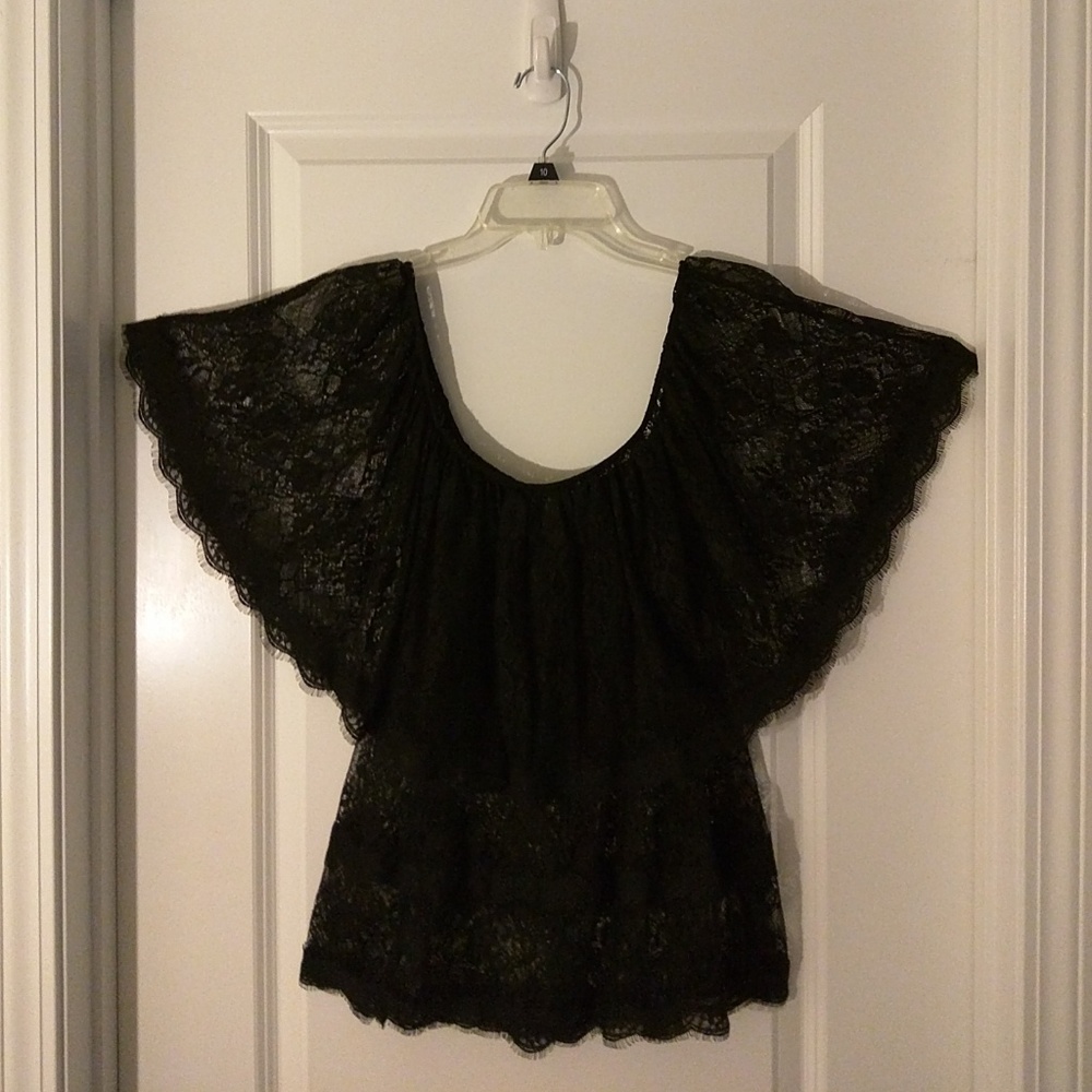 Black Lace Scoop Neck Blouse
