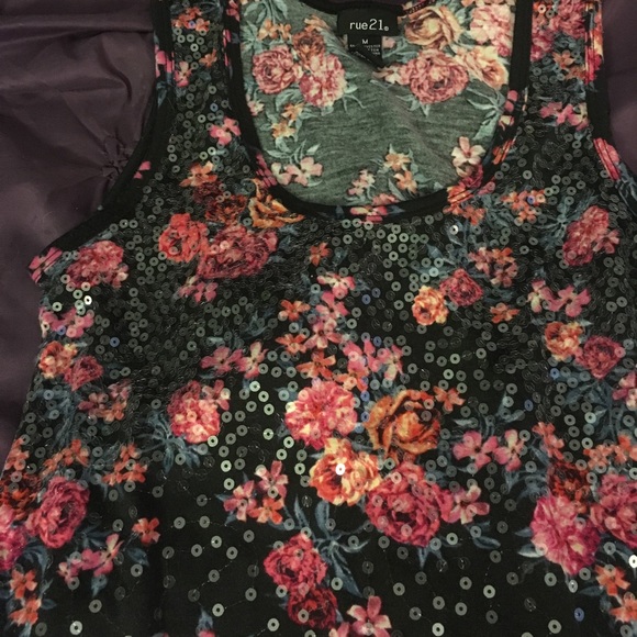 Rue 21 Medium rose print tank w/ sequins - Picture 2 of 2