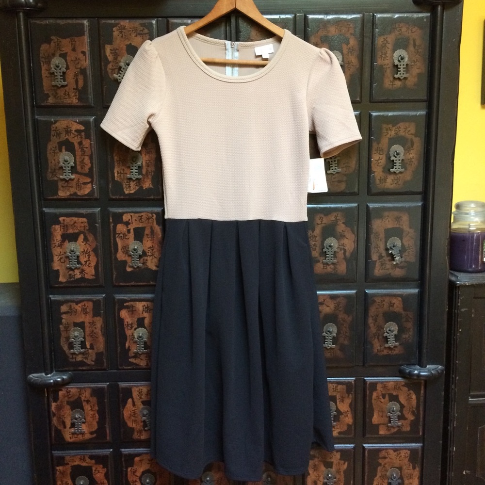 Lularoe Amelia dress in taupe and black