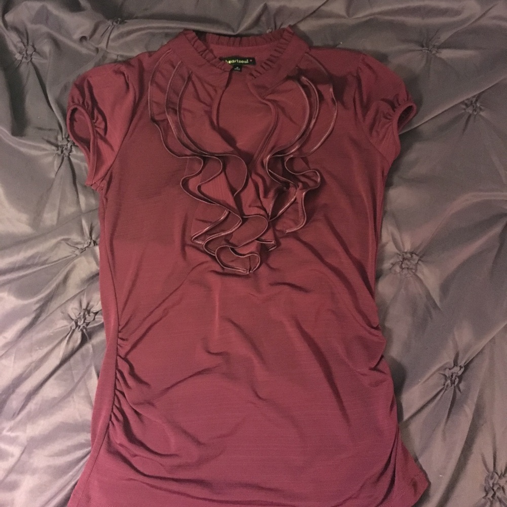 Dark red Heart &Soul ruffled short sleeve blouse