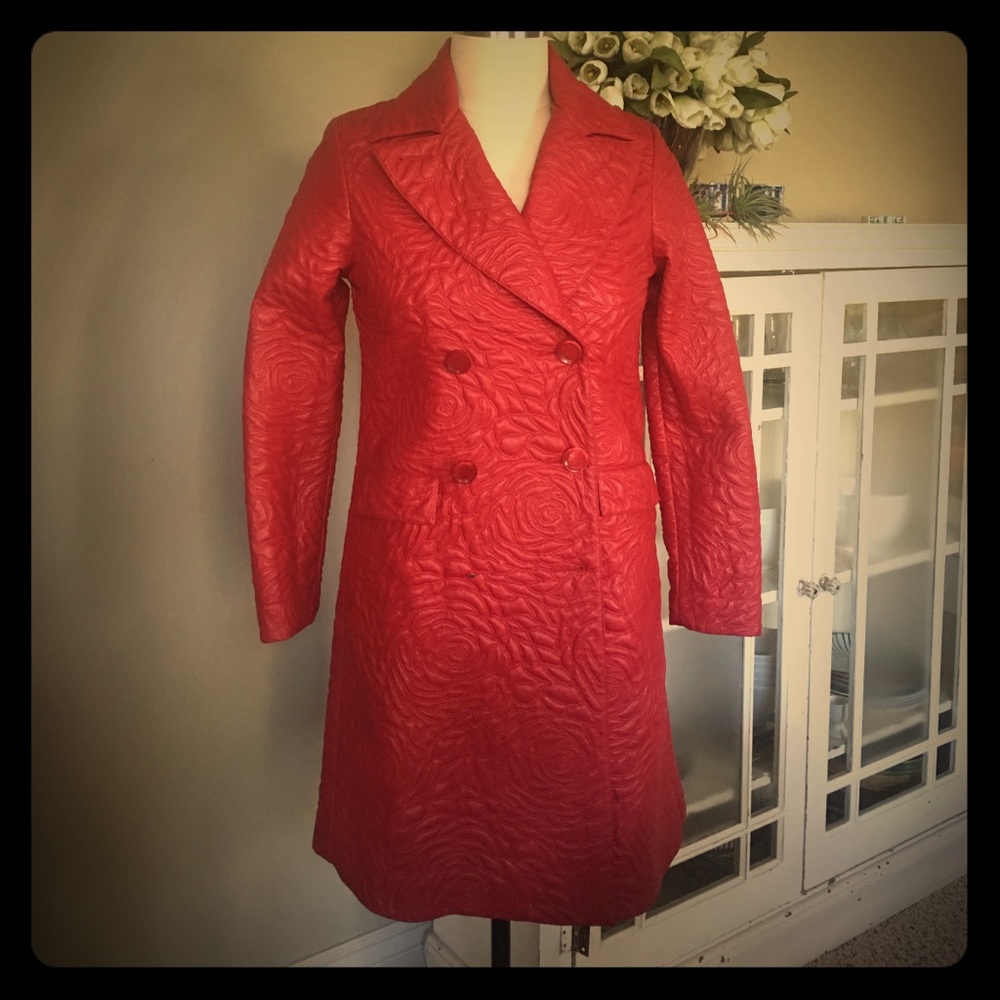 Red Faux Leather lightweight trench coat - S/M