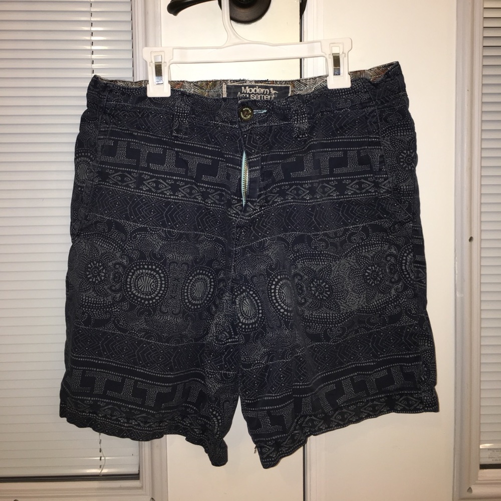 Modern Amusement Blue and Grey Tribal Print Shorts
