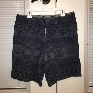 Modern Amusement Blue and Grey Tribal Print Shorts