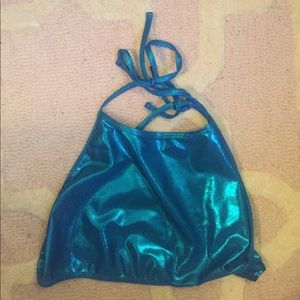 American apparel blue shiny halter top