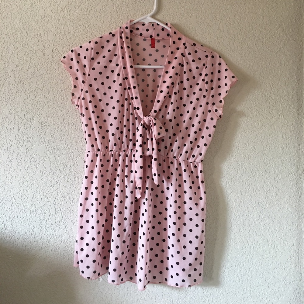 Pink and Black Polka Dot Blouse