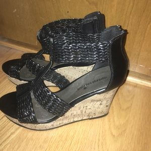 Black woven and cork Wedge