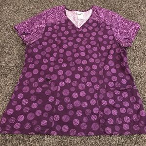 Purple circle print scrub top