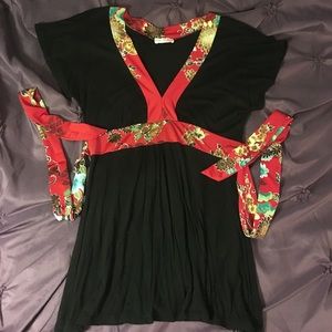 Black Body Central blouse with red floral trim