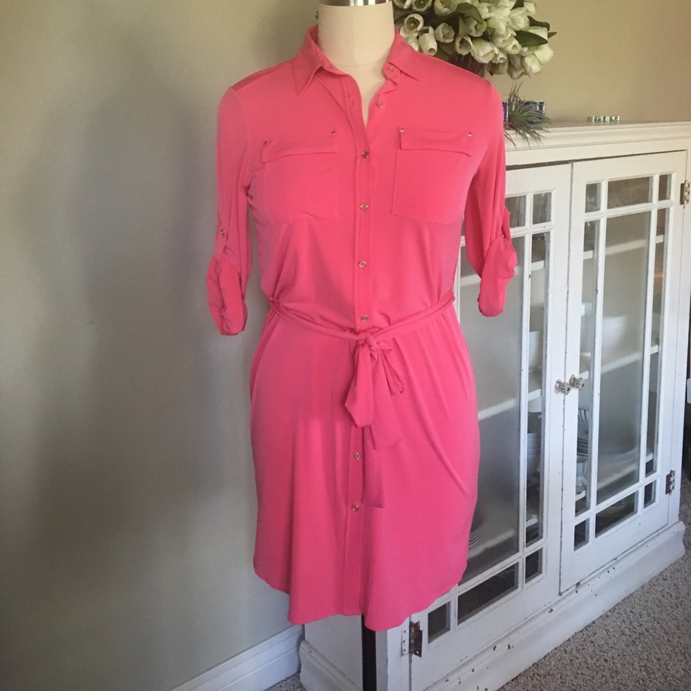 Calvin Klein Pink jersey button up dress