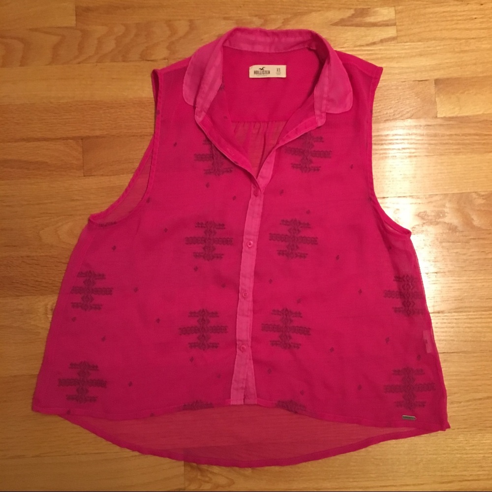Hollister bright pink embroidered blouse!