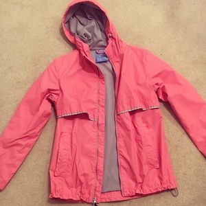 Pink Charles River rain jacket