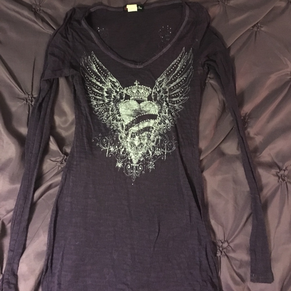 Volume One sz Sm dark purple embellished top