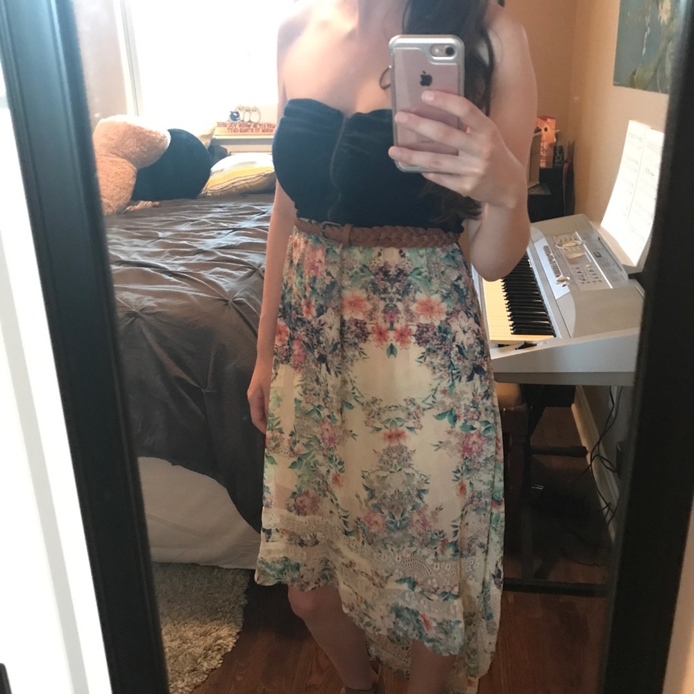 Strapless floral high-low dress