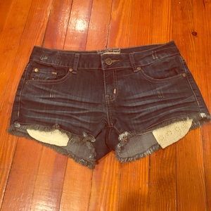 Distressed jean shorts