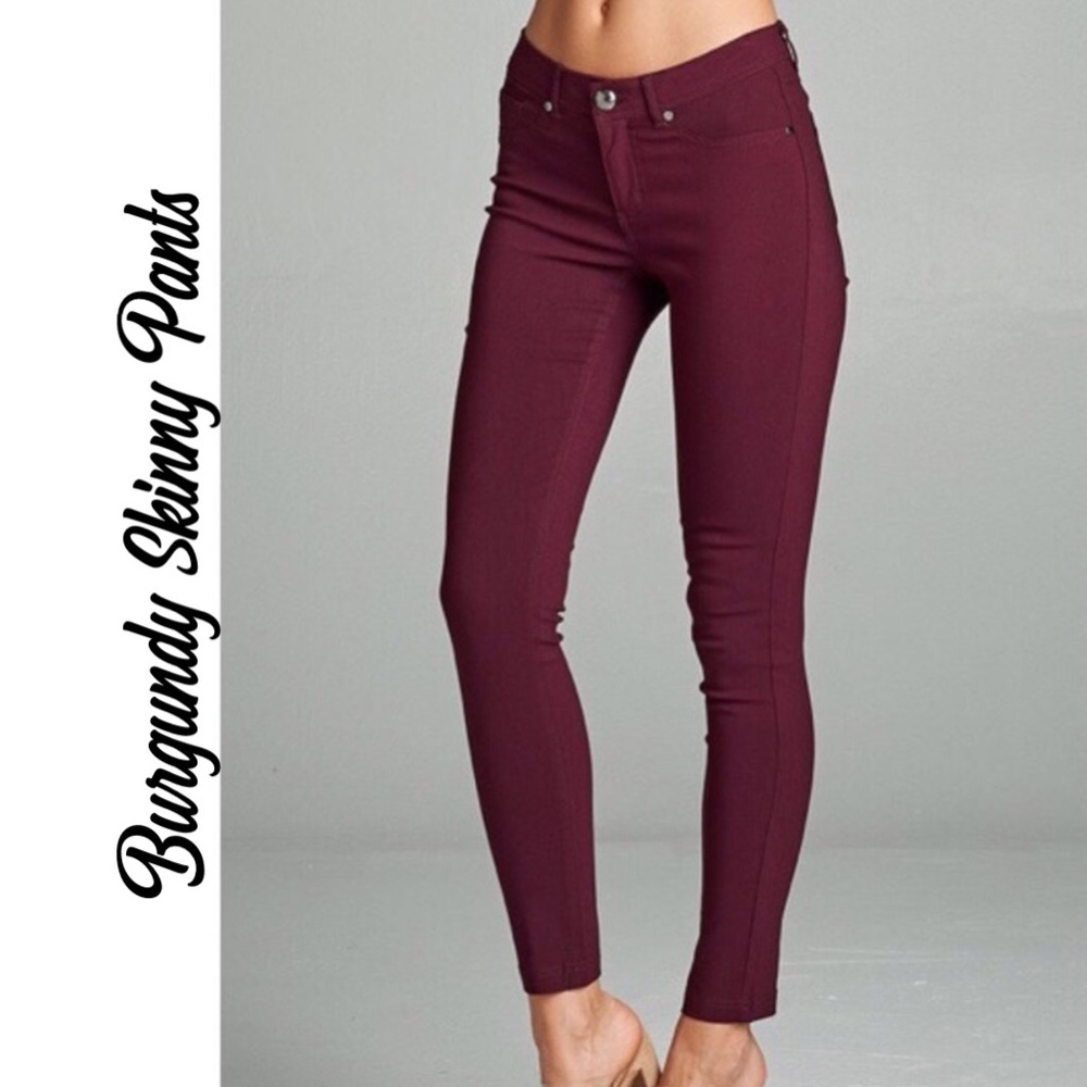 🍁2X H/P 10/29, 11/13🍁🏵BURGUNDY SKINNY PANTS🏵 - Picture 2 of 4