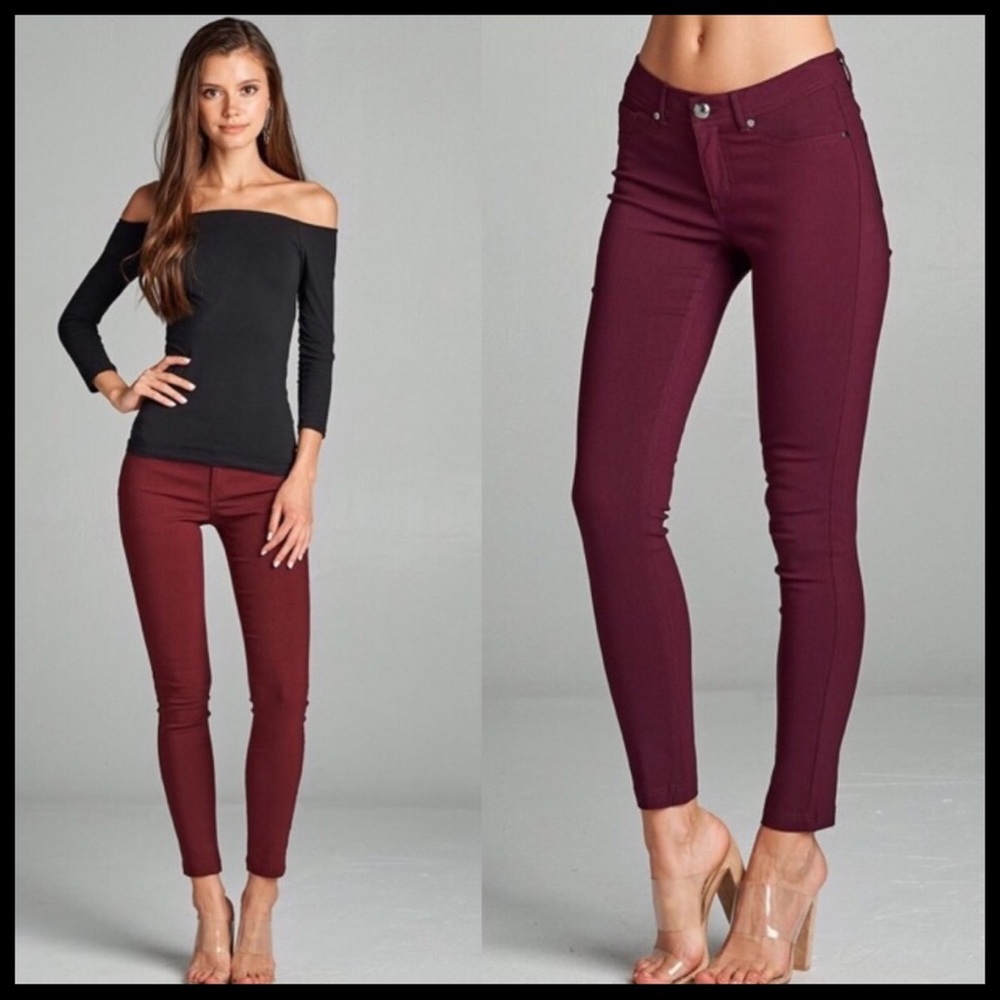 🍁2X H/P 10/29, 11/13🍁🏵BURGUNDY SKINNY PANTS🏵 - Picture 3 of 4