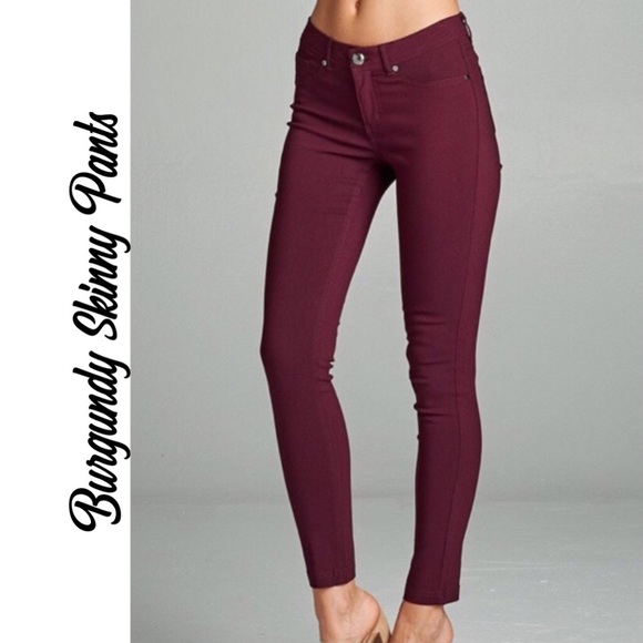 🍁2X H/P 10/29, 11/13🍁🏵BURGUNDY SKINNY PANTS🏵 - Picture 2 of 4