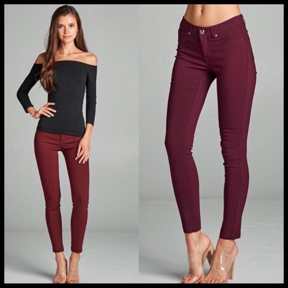 🍁2X H/P 10/29, 11/13🍁🏵BURGUNDY SKINNY PANTS🏵 - Picture 3 of 4