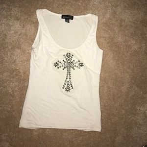 White tank top with jeweled cross