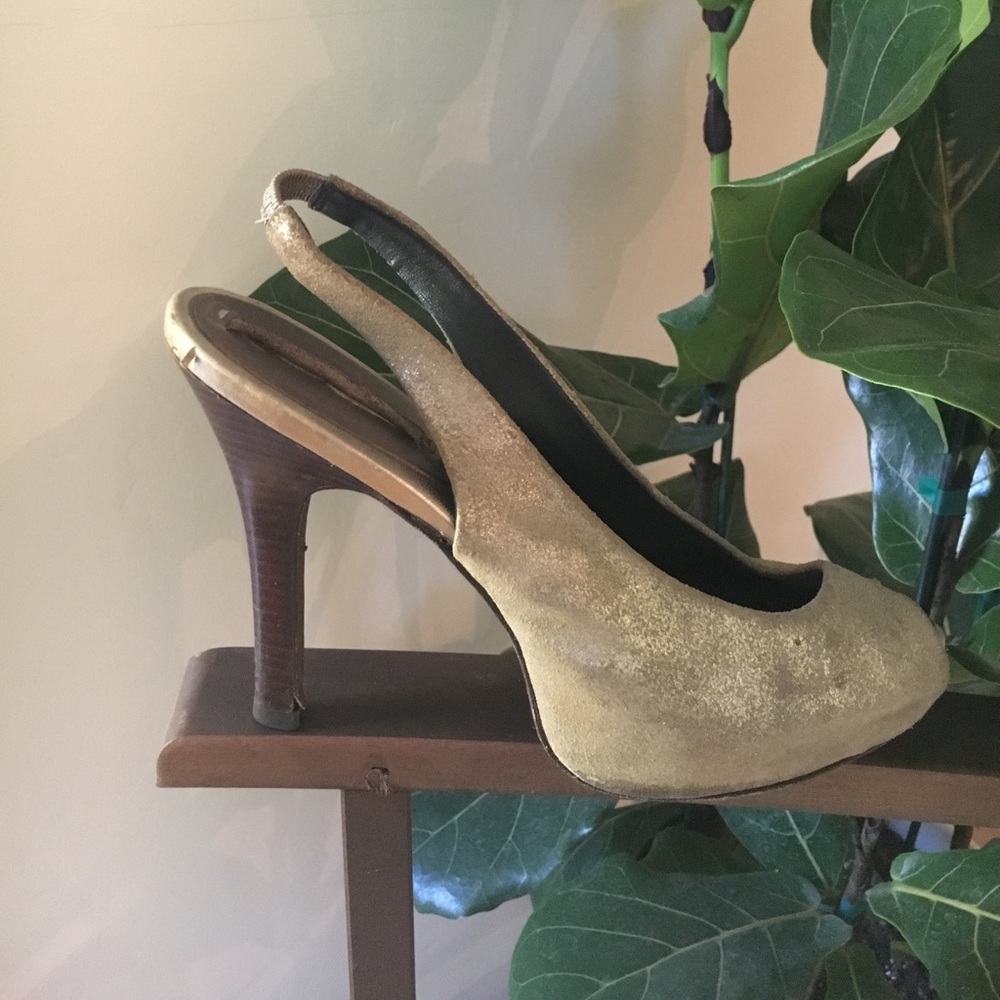 BCBG Slingback Peep Toe Shimmer Gold Pumps