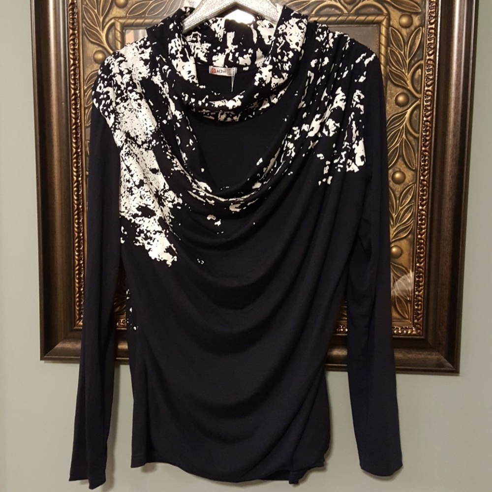 H2H navy glitter white cowl neck long NWT AL