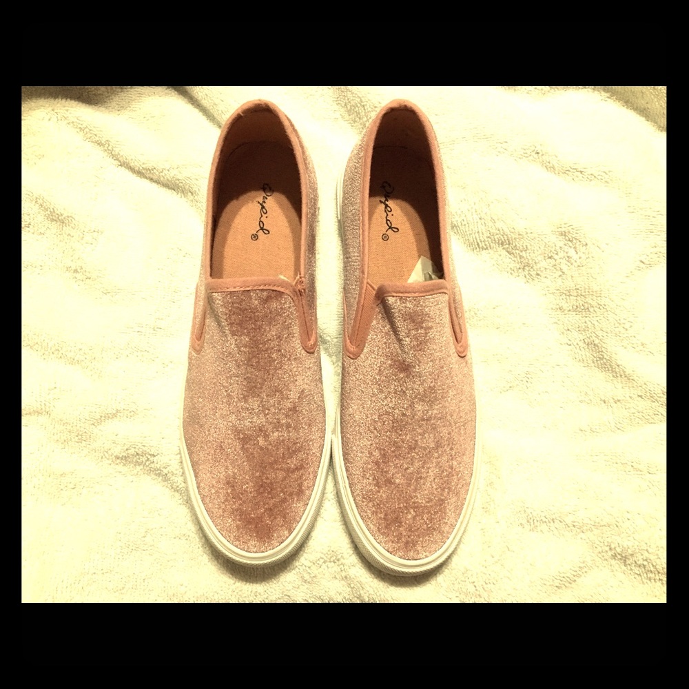 Nude suede slip ons