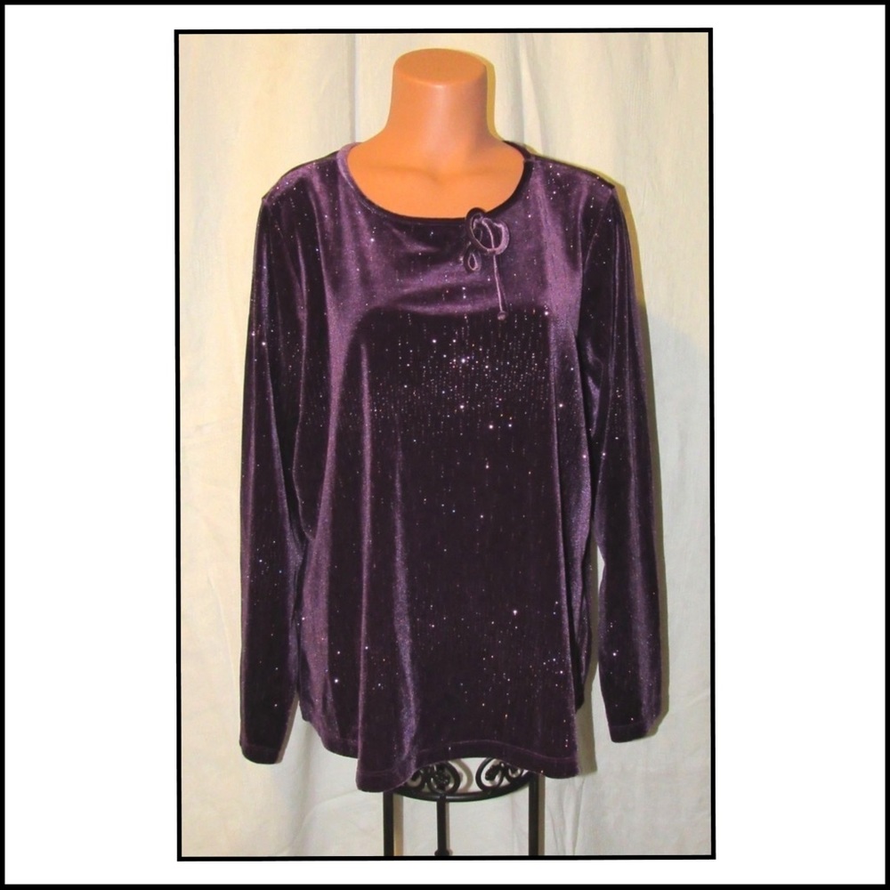 Notations Woman Purple Velvet Glitter Blouse - NWT