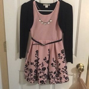 Knitworks dress with belt, necklace and cover-up.