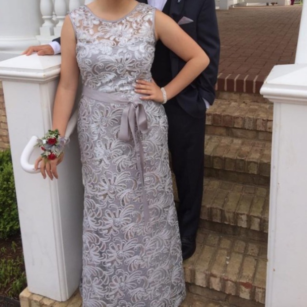 Silver Sequin Betsy & Adam Prom Dress