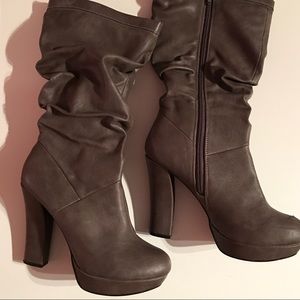 Gray heeled boots