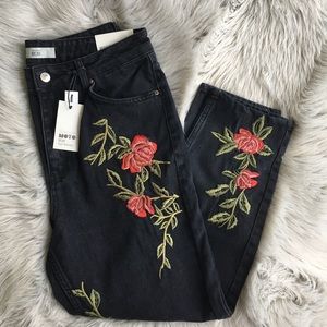 Topshop Rose Embroidered Mom Jeans 