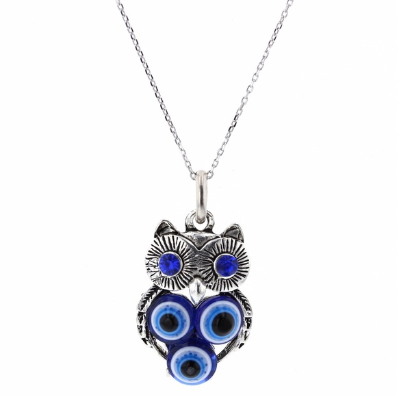 Jewelry - Evil Eye Owl, 16" Silver Chain and Stainless Steel
