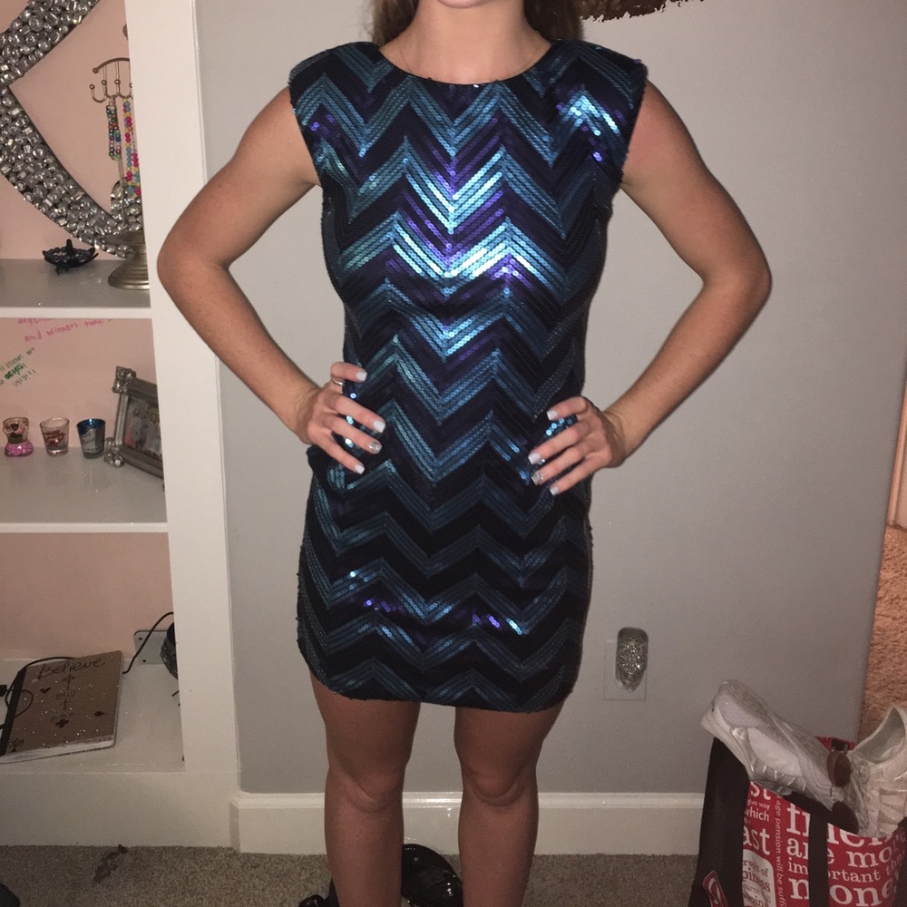 Blue sequences dress form fitting