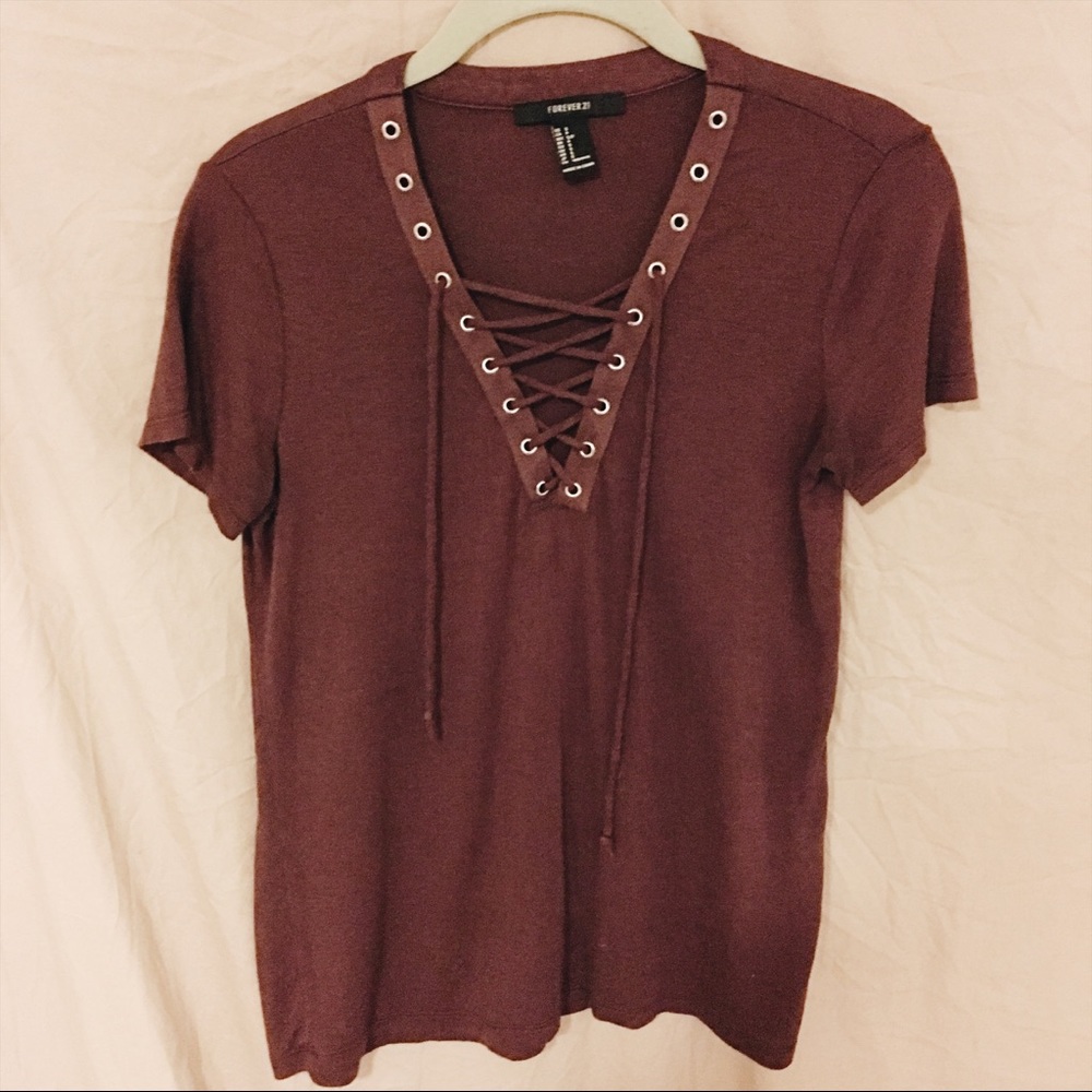 Maroon Lace Up Tee