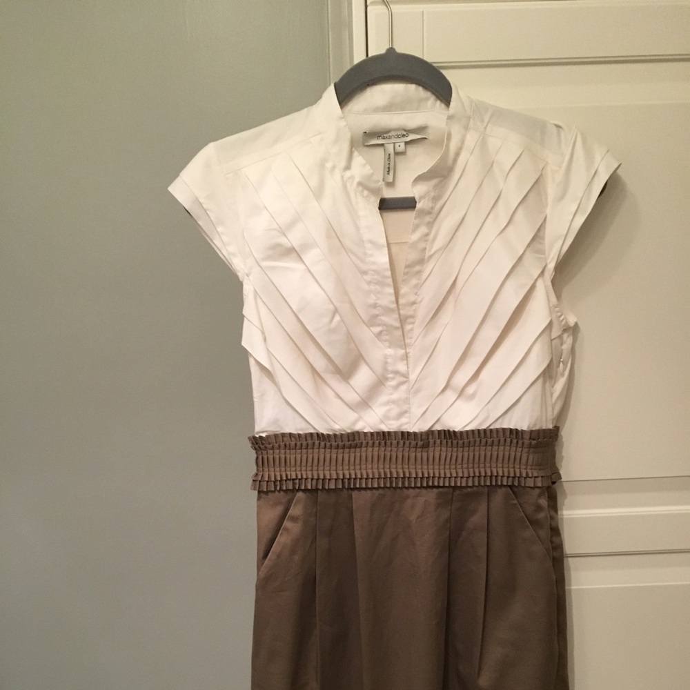 Max & Cleo white and tan cotton dress Size 6