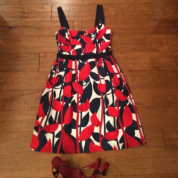 Milly Sundress in a Red, White and Blue leaf print - Picture 2 of 7