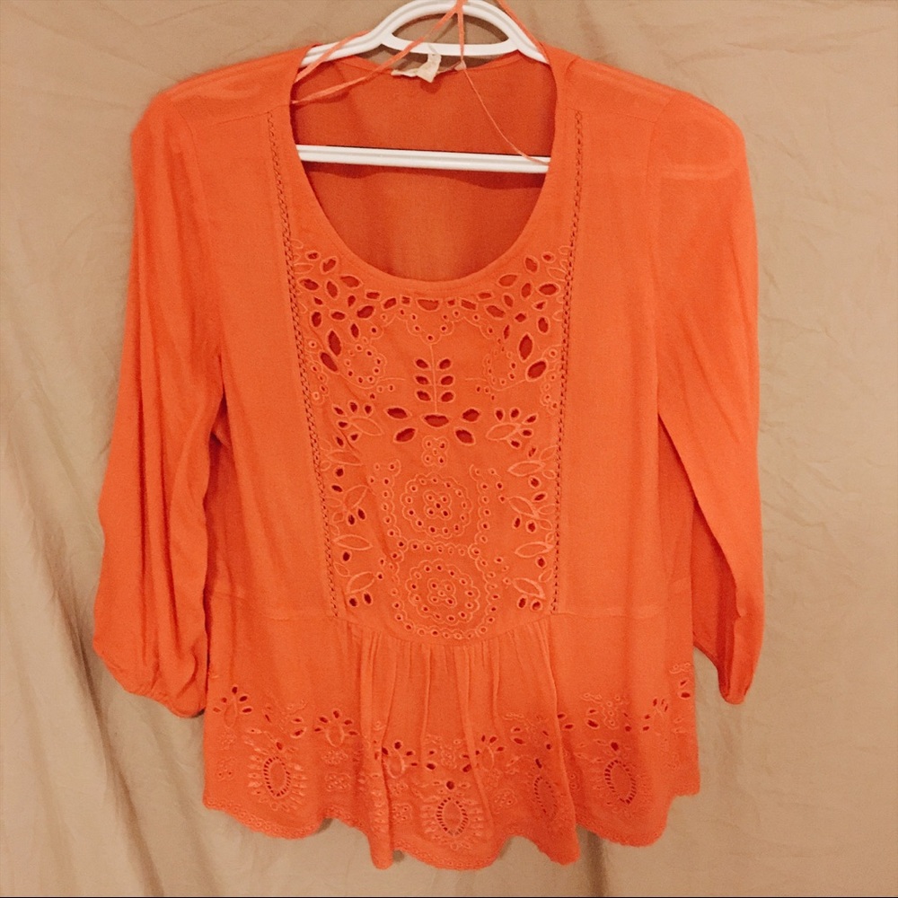 Orange Embroidered Top